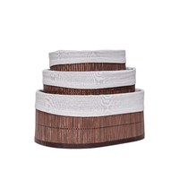Ensemble de 3 paniers de rangement ovales en bambou imbriqués avec doublure en tissu amovible, bacs de rangement décoratifs pour étagère