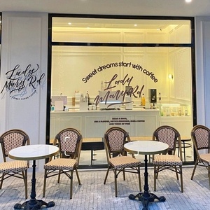 Ensemble table et chaises de salle à manger en ardoise, style vintage moderne français, pour usage commercial extérieur décontracté, cafés, restaurants, boulangeries - Product Image 4