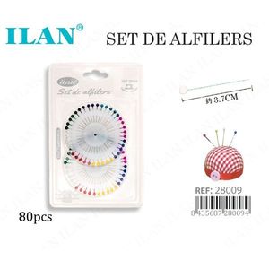 Set di spilli Ilan con teste a forma di ruota perlata, 80 pezzi, per cucito - Product Image 1