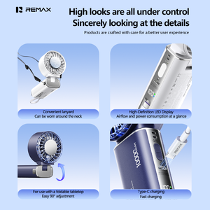 พัดลมพกพา REMAX 2-in-1 ความจุแบตเตอรี่ 10000mAh กำลังไฟ 22.5W สายในตัว ปรับความเร็วได้ 5 ระดับ ความเร็ว 5 เมตร/วินาที  แบบพับได้ ปลอดภัยสำหรับการเดินทาง - Product Image 5