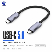 Kabel Data Braided Fungsi Penuh LUNG KAY Factory USB5.0 80Gbps 240W 16K Tipe C ke Tipe C untuk Laptop Dock Custom OEM ODM