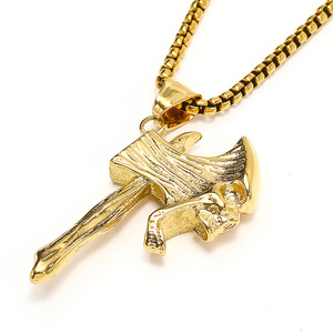 Europa y los Estados Unidos hombres retro transfronterizos con colgante de acero de titanio <span class=keywords><strong>Tomahawk</strong></span> collar de cabeza de fantasma de hop Masculino - Product Image 3