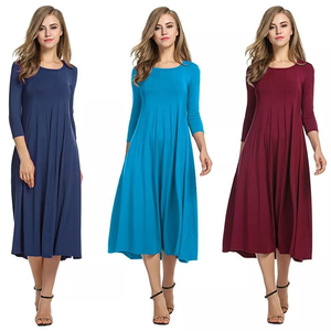Abito in raso con scollo personalizzato all'ingrosso per le donne nuovo elegante vestito Casual lungo grande orlo primavera manica lunga tinta tinta tinta unita - Product Image 3