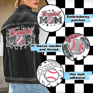 En gros, Grandes écussons à paillettes 'Baseball Mom' avec lettres rouges et étoiles brodées, thermocollants, pour l'applique dorsale <span class=keywords><strong>de</strong></span> veste <span class=keywords><strong>de</strong></span> jour <span class=keywords><strong>de</strong></span> match - Product Image 6