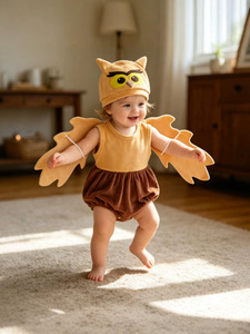 Lot de 3 costumes d'hibou pour bébé garçon, Halloween, 0-18 <span class=keywords><strong>mois</strong></span>, barboteuse sans manches à ailes, culotte en velours et chapeau d'hibou - Product Image 4