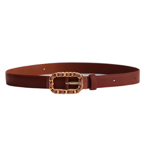 Cintura in vera pelle da donna con fibbia rettangolare da 2,5 cm, monofacciale, alla moda - Product Image 2