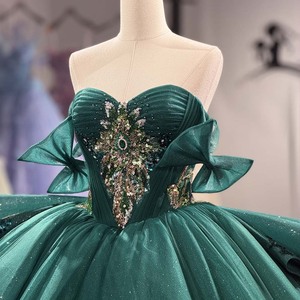Robe de bal de Quinceañera luxueuse vert émeraude à volants style Empire avec nœud, modèle 1593 - Product Image 5