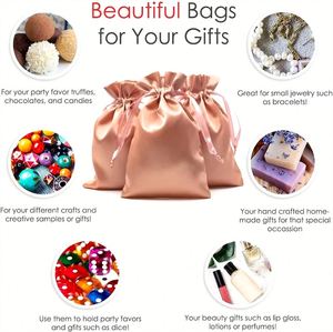 Sac en satin rose doré luxueux avec cordon de serrage pour bijoux personnalisés, idéal pour les célébrations de vacances - Product Image 3