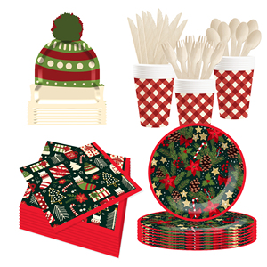 DAMAI Christmas Customized Red Flower and Green Christmas Tree Pattern Party Tableware Set Disposable Christmas Paper Plates - Product Image 4