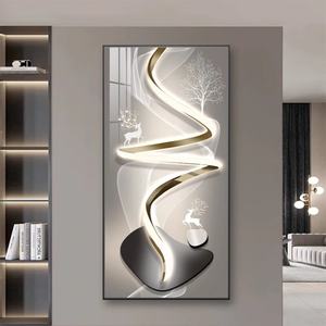 Peinture murale d'entrée à motif géométrique moderne, personnalisable en usine, décoration intérieure, peinture en porcelaine cristalline avec éclairage LED - Product Image 3