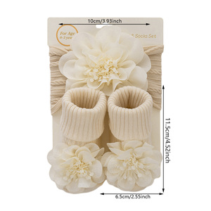 미끄럼 방지 바닥 유아용 양말과 머리띠 세트 꽃 장식 일반 두께 신생아 선물용 - Product Image 3
