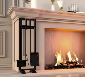 Ensemble de 5 outils de <span class=keywords><strong>cheminée</strong></span> robustes en fer forgé avec support, pioche, pinces, pelle, brosse, accessoires <span class=keywords><strong>pour</strong></span> foyer intérieur et poêle <span class=keywords><strong>à</strong></span> <span class=keywords><strong>bois</strong></span> - Product Image 3