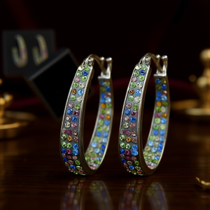 ต่างหูแบบห่วงสีม่วงชุบเงินสเตอร์ลิงสำหรับผู้หญิง E2093เครื่องประดับคริสตัลสำหรับงานเลี้ยงแนวอินเทรนด์ - Product Image 2