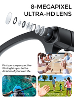 Lunettes intelligentes IA avec caméra 8MP, double microphone, lunettes de soleil HD avec caméra, lunettes d'enregistrement vidéo, traduction en temps réel