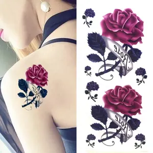 Dongguan Fabriek Prijs Custom Vrouwen Arm Lichaam Bloem Henna Zwarte Roos Intieme Tattoo Stickers Tijdelijk