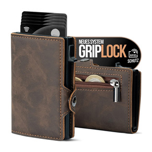 Griplock Men's RFID Protected Leather Card Holder With Coin Pocket And Metal <b>Clip</b> For Everyday Use 4 Inch Brown - Product Image 1