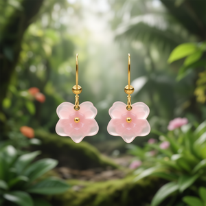 Fashion Drop Earrings Pink <b>Flower</b> Design 316L Stainless Steel PVD Gold Plating Sustainable Resistant - Product Image 3
