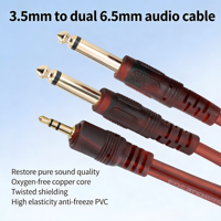 Câble audio TRS mâle 3,5 mm vers double TS mâle 6,35 mm (1/4 po), cordon de raccordement stéréo plaqué or pour mixeur/amplificateur