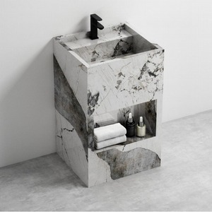 Lavabo sur pied en marbre monobloc CR 50x45x80cm, lavabo intégré pour extérieur - Product Image 2