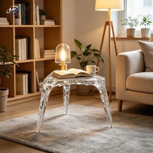 Mesa de Centro Triangular de Resina Transparente, Mueble de Sala de Estar Moderno y Contemporáneo, Diseño Decorativo - Product Image 4