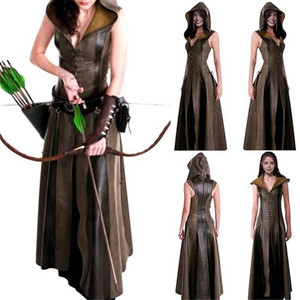 Ecoparty-Costume de cosplay médiéval et vintage à capuche pour <span class=keywords><strong>femme</strong></span>, costume de guerrier, sweat à capuche en <span class=keywords><strong>cuir</strong></span>, cape, gilets sans manches - Product Image 5