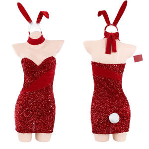 Conjunto de Lencería Erótica de Conejita Sexy, <span class=keywords><strong>Vestido</strong></span> <span class=keywords><strong>Ajustado</strong></span> Rojo con Lentejuelas y Orejas de Conejo, Disfraz para Cosplay, Festivales y Fiestas - Product Image 5