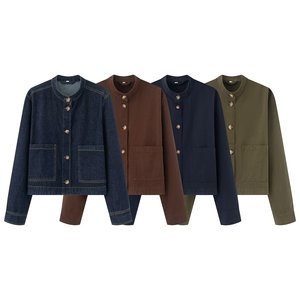 สินค้ามาใหม่ประจำฤดูใบไม้ร่วง เสื้อผ้าสตรีแนวสตรีทแฟชั่น คอตั้ง ผ้าเดนิม - Product Image 1