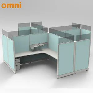 Omni hiện đại 4-người Modular văn phòng máy trạm thép và gỗ <span class=keywords><strong>cubicle</strong></span> đồ nội thất với kính phân vùng cho các trường học bệnh viện - Product Image 1