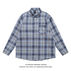 Chemise à manches longues unisexe style hip-hop américain brodée à carreaux avec col rabattu, idéale pour l'été – Livraison directe - Product Image 5