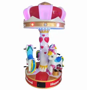 Mesin permainan carousel mini grosir untuk 3 kursi tempat duduk wahana anak arcade dioperasikan koin di kuda