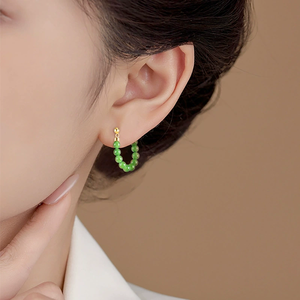 Old material spinach green natural andite jadeite jade pendant earrings with <b>silver</b> ear <b>studs</b> S925 <b>silver</b> set with jade - Product Image 5