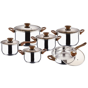 Juego de 12 utensilios de cocina modernos de acero inoxidable con mango dorado, olla para salsas, sartén, olla para sopa, tapa de vidrio sostenible - Product Image 2