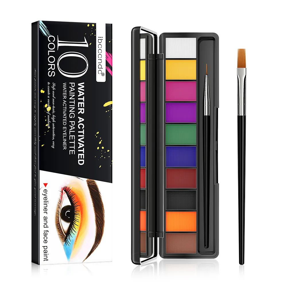 Ibcccndc 10 Farben wasserdicht aktivierte Gesichts bemalung Palette Wasserbasis DIY fluor zierende Körperfarbe Eyeliner mit Spiegel gesetzt