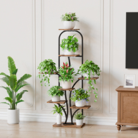 Support à plantes en métal et bois écologique à 8 niveaux avec éclairage de croissance, étagère multifonction haute pour pots de fleurs d'intérieur pour salon
