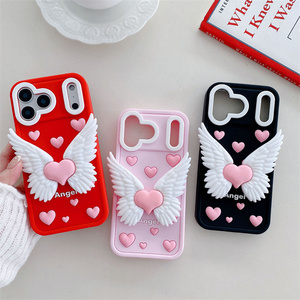 Custodia Protettiva Lichicase Antiscivolo con Cuori Rosa e Ali d'Angelo per <span class=keywords><strong>iPhone</strong></span> 15, 15 Plus, 15 Pro, 15 Pro Max - Product Image 3