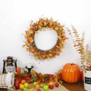 Handmade Wreaths Thanksgiving Day Wreath Festival Decoration Pumpkin Berry Picks 24in For Supplying