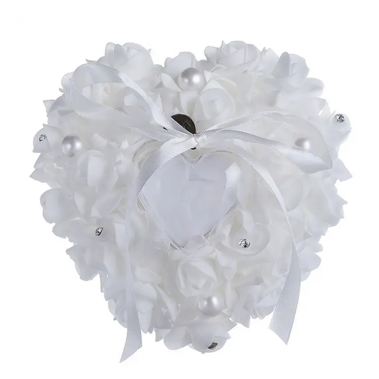 신부 하트 모양의 반지 베개 거품 시뮬레이션 인공 장미 웨딩 파티 장식 용품