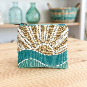 Bolsa de Mano Pequeña Cuadrada con Cierre de Cuentas y Diseño de Amanecer Oceánico, Bordado de Moda para Viajes - Product Image 3