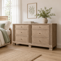 Commode autoportante à 6 tiroirs en bois massif, finition vieillie à la main, artisanale de qualité supérieure, style manoir moderne, pour chambre et salon