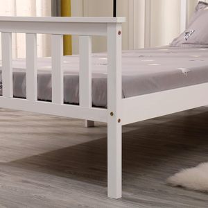 Inweto Modern Simple Design Sturdy Solid Wood Pine Wooden <b>Single</b> Size <b>Bed</b> 3ft With Headboard High Foot End White for Bedroom BF1 - Product Image 6