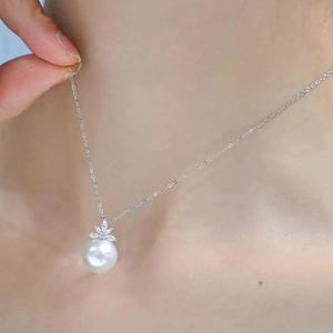 S925 <b>Silver</b> Pendant DIY Ice and Snow <b>Necklace</b> with 9-12mm Round Beads 30632 <b>Pearl</b> Accessories - Product Image 4