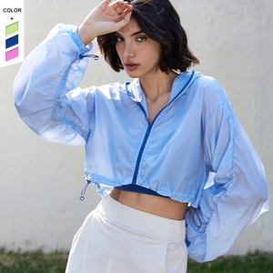 Printemps/été nouvelle <span class=keywords><strong>robe</strong></span> de Yoga femmes court à capuche cordon manteau de sport mode couleur course Fitness haut décontracté - Product Image 1