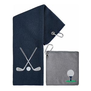 Tùy chỉnh màu xanh hải quân 40x60cm Jacquard thêu logo 16x24 inch sợi nhỏ Waffle Polyester Golf khăn thể thao thăng hoa trống - Product Image 1