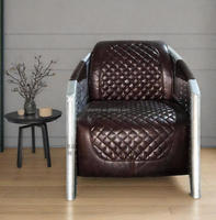Fauteuil sphérique industriel en aluminium riveté avec revêtement en cuir PU vintage pour bureau à domicile et salon