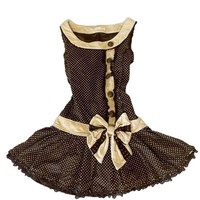 Kaffeebraunes, gepunktetes A-Linien-Kleid mit Schleifenknopf-Dekoration im Vintage-Stil für Damen