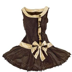 เดรสทรงเอลายจุดสีน้ำตาลกาแฟประดับกระดุมโบว์สไตล์วินเทจสำหรับผู้หญิง - Product Image 2