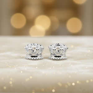 Pendientes de tuerca con corona de oro blanco y cristal de imitación, corte brillante redondo, engaste de garra, para mujer, joyería clásica de regalo - Product Image 2