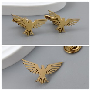Broche e Abotoaduras de Águia Liso, Estilo Europeu Americano, Distinto, de Alta Qualidade e Requintado, Acessório Animal para Ternos e Casacos, em Ferro e Ágata - Product Image 3