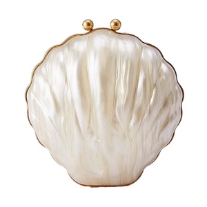 Pochette en acrylique coquillage pour femme, sac de soirée marmoré mignon avec chaîne amovible, idéal pour invitées de mariage et fêtes à la plage - Product Image 1