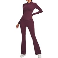 Ensemble de survêtement deux pièces pour femme : Haut d'entraînement à demi-zip et pantalon évasé taille haute avec effet ventre plat, idéal pour la gym, l'entraînement, le yoga et les activités sportives